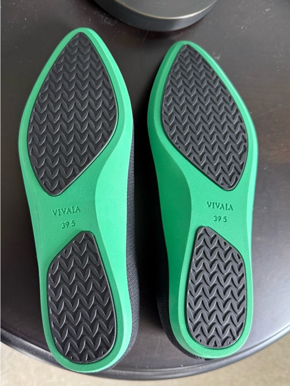 NEW Viviana Black Pointed Knit Ballet Flats with Green Sole - Picture 3 of 16